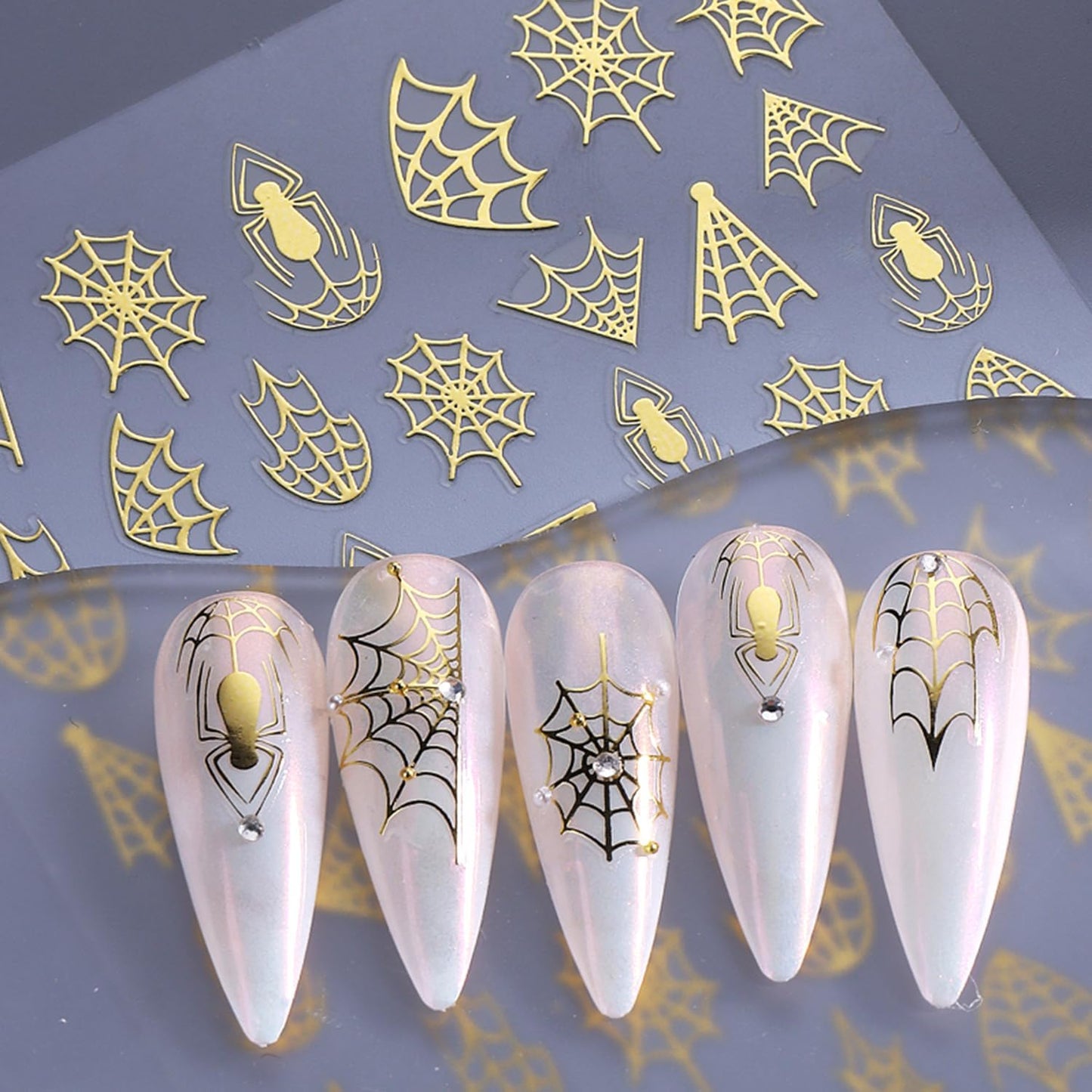 Halloween Nails Art Sticker Decals Multicolor Spider Web Nails Stickers Self-Adhesive Spider Nail Art Decal for Women Halloween Decor (5 Sheets)