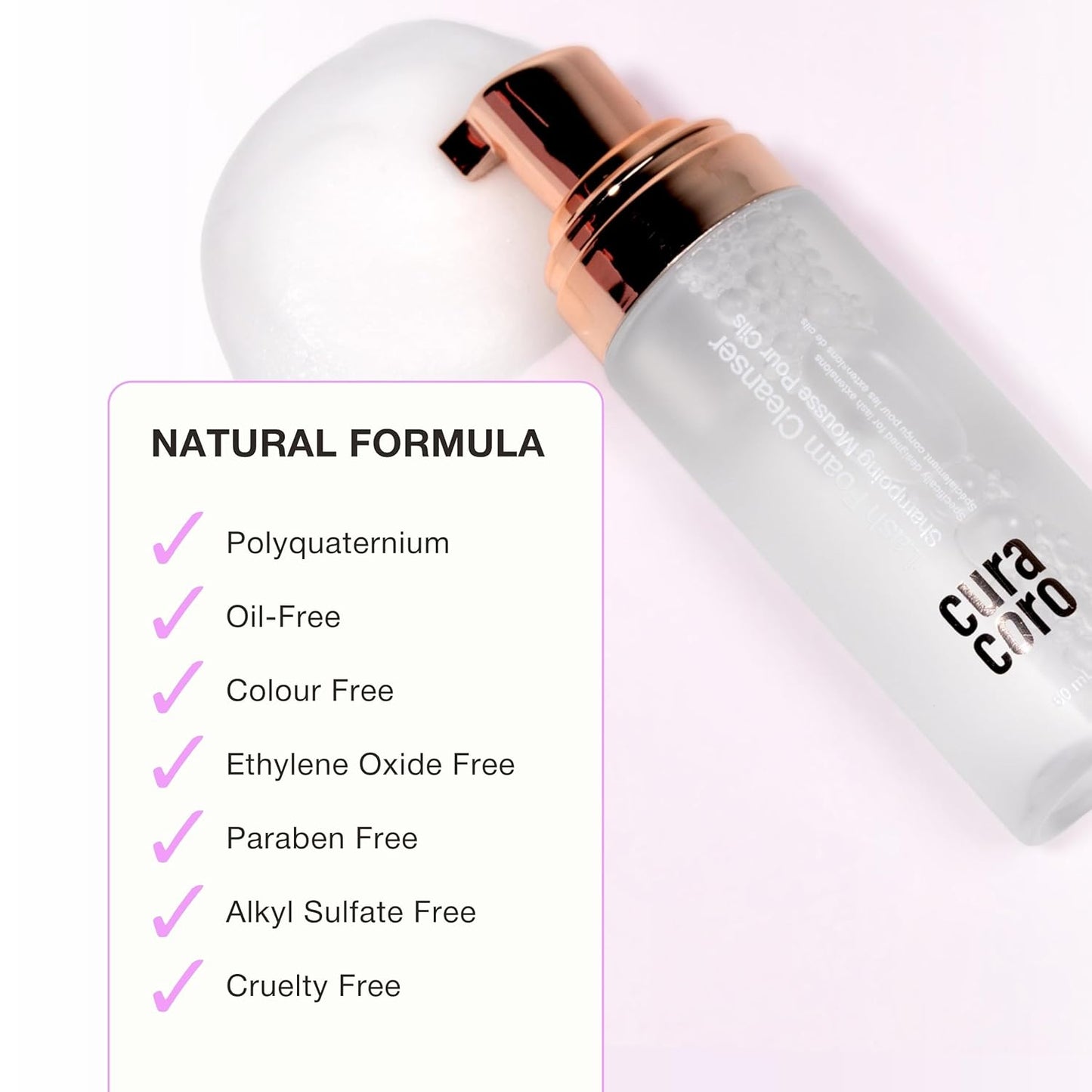 CURACORO 60ML Eyelash Extension Cleanser (Unscented) - Lash Shampoo for Lash Extensions, Eyelash Extension Foam Cleanser for Sensitive Skin, Removes Waterproof Makeup for Professional & Home Use