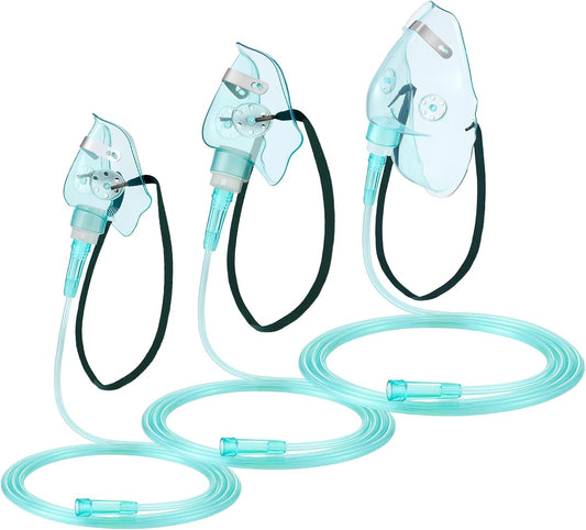 Geiserailie 3PCS S/M/L Size Oxygen Mask for Adult with 6.6 Ft Tubing and Adjustable Elastic Strap, Adult Oxygen Mask with Tubing for Connecting