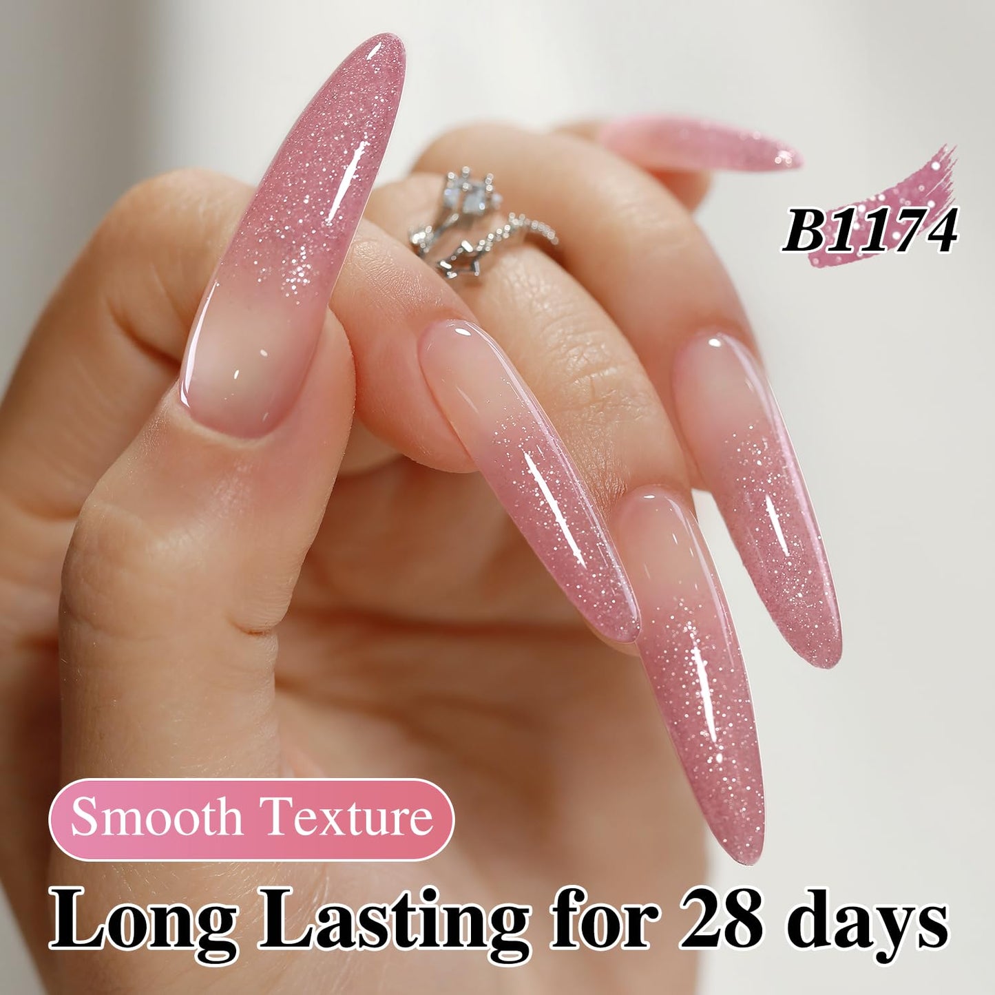 Double Rhythm 0.5Oz Glitter Gel Polish Shimmer Reflective Color for Nail Art Salon DIY Soak Off 15ml Nail Lamp Gel Polish at Home (Light Pink-B1174)