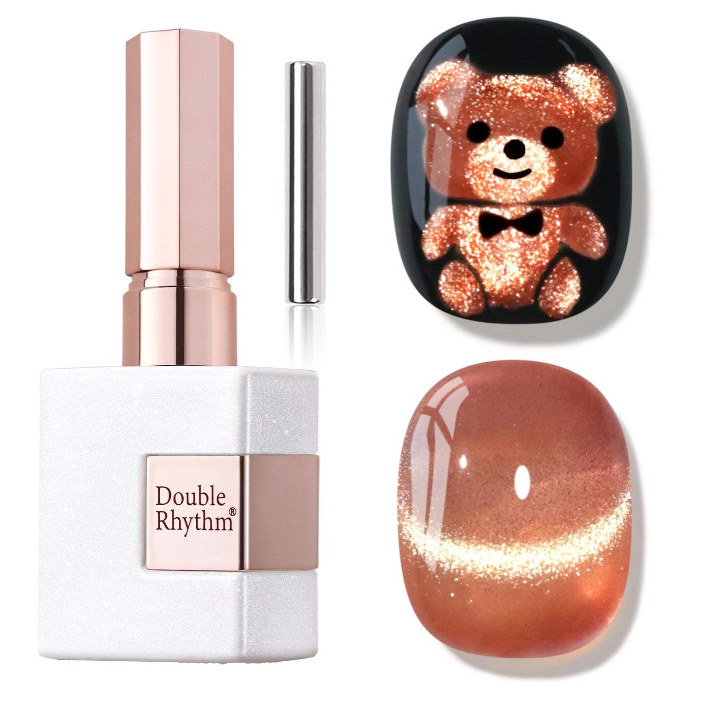 Double Rhythm 15ML Ice Glass Cat Eye Gel Polish with Magnet Holographic Glitter Shimmer Translucent Sheer Color Salon Soak Off Magnetic Nail at Home (Pink Gold-MC1122)