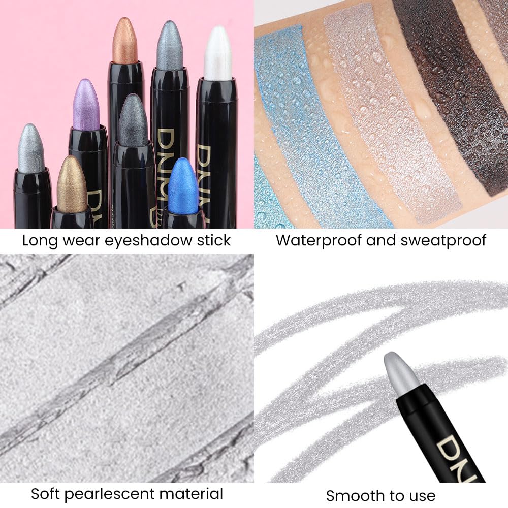 evpct Silver Shimmer Cream Eye Shadow Brightener Sticks Set for Eyes, Silver Shimmery Matte Pencil Eye shadow Applicator Stick Pen Palette Makeup Waterproof sombras en crema para ojos 16#