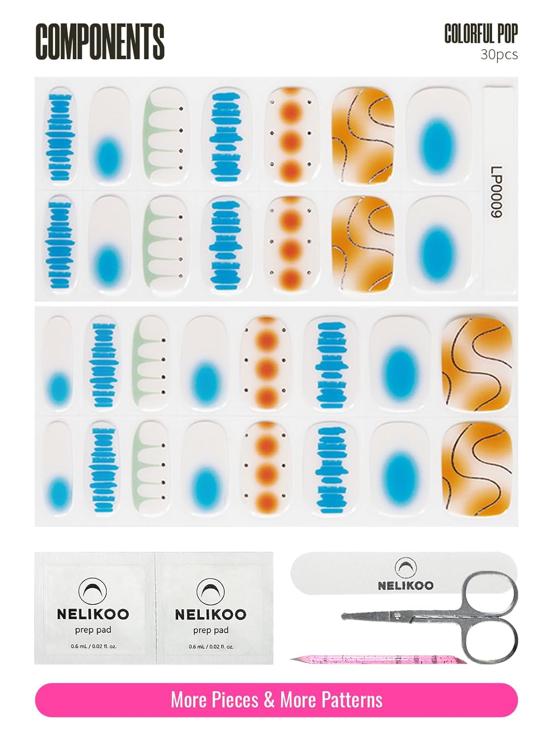 Semi Cured Gel Nail Strips, 30pcs Gel Nail Wraps, 2 Weeks Long Lasting