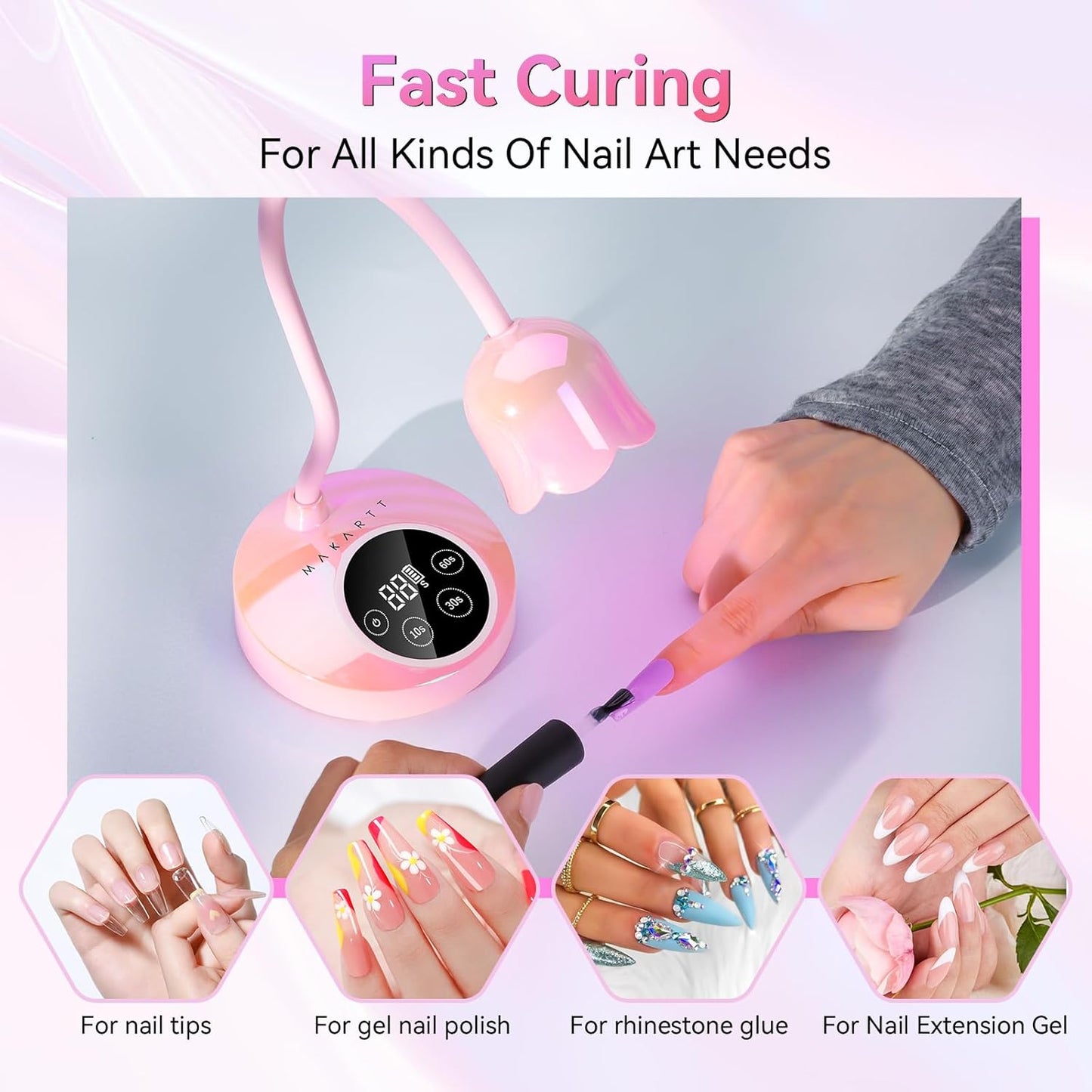 Makartt UV LED Nail Lamp - Mini UV Light for Gel Nails Polish Fast Curing Goosenecks Lamp 30W Rechargeable LED Nail Light Nail Dryer with 4 Timers & Auto Sensor for Salon Home DIY Use