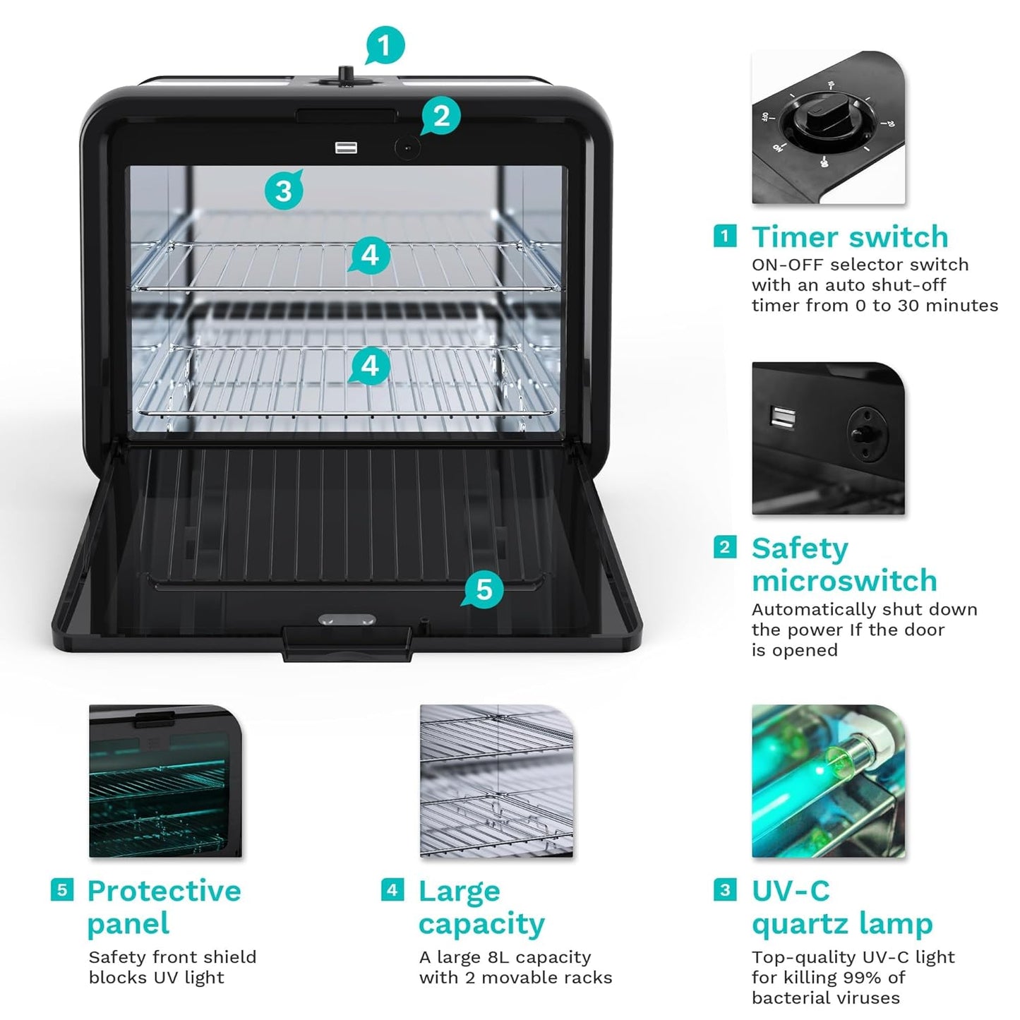 ENNVA UV Sanitizer Box Large - UV Light Sanitizer Box - Nail Tool Cleaning Machine - Ultraviolet Disinfection Cabinet for Phone, Toys, Nail Salon Tool - White