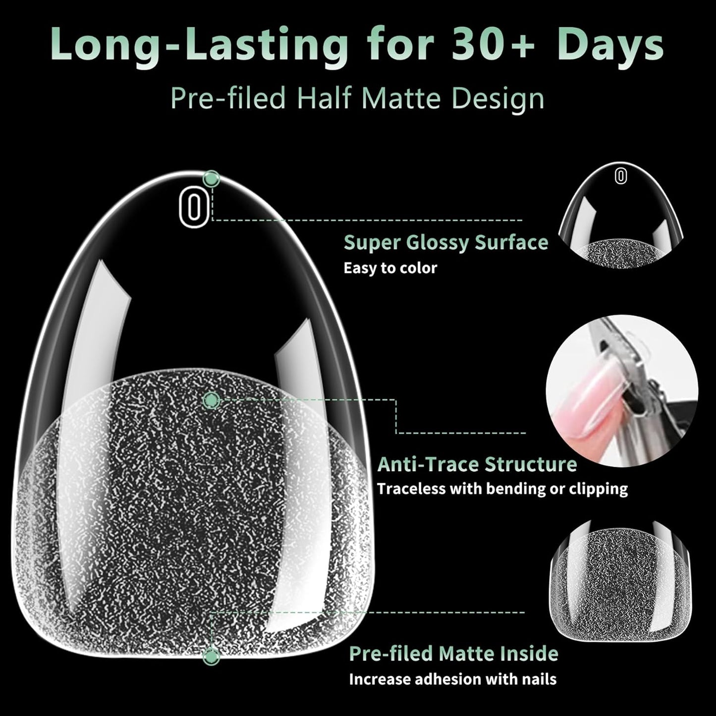 Extra Short Almond Nail Tips, 216pcs Acrylic Soft Fake Nails Gel Nail Tips, Full Cover Pre-Shaped Matte Clear Press on Nails for Extension, Diy at Home Manicure 12 Sizes