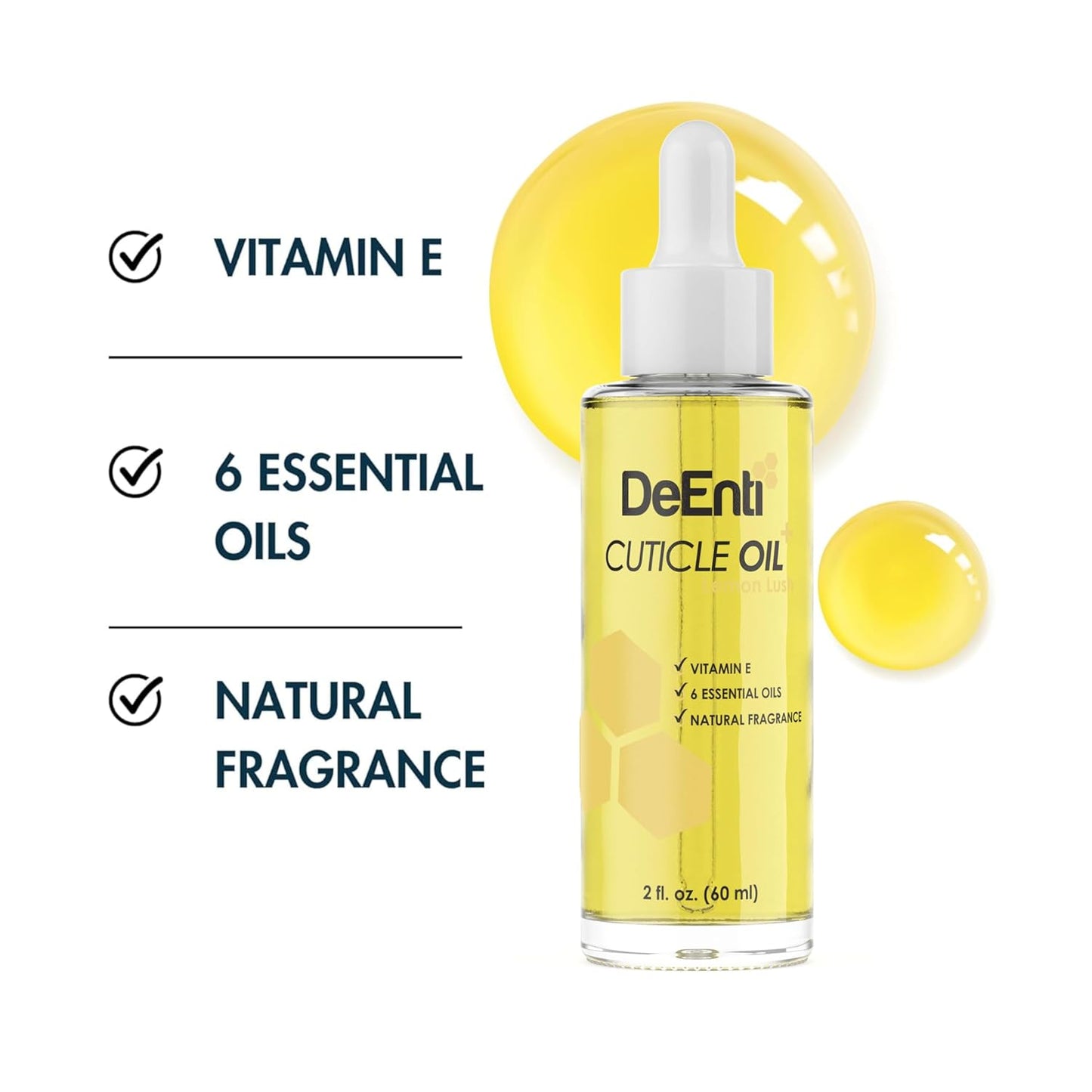 DeEnti Cuticle Oil, Jojoba Oil for Nails, 2oz Hydrating Cuticle Nail Oils, Lush Lemon Scented Cuticles Repair, Vitamin E Nail Supplies, Professional Salon Quality Manicure Supplies