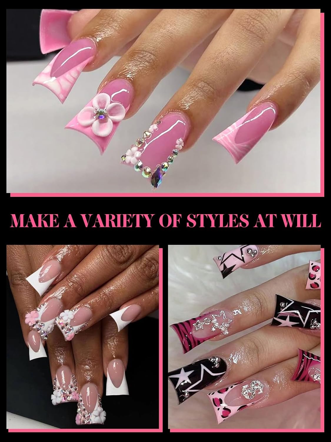 EBANKU Duck Nail Dual Forms for Poly Nail Extension, 120PCS Medium Length Duck Nail Tips Reusable Full Cover French Tip Molds for Builder Gel Nail Art Design Salon&DIY, 12 Sizes