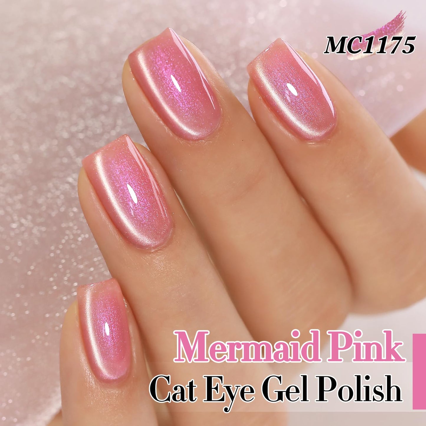Double Rhythm 0.5 Oz Cat Eye Gel Polish with Magnet Same Color Same Bottle Holographic Glitter Shimmer Translucent Color Salon 15 ML Magnetic Nail Art (Mermaid Pink-MC1175)