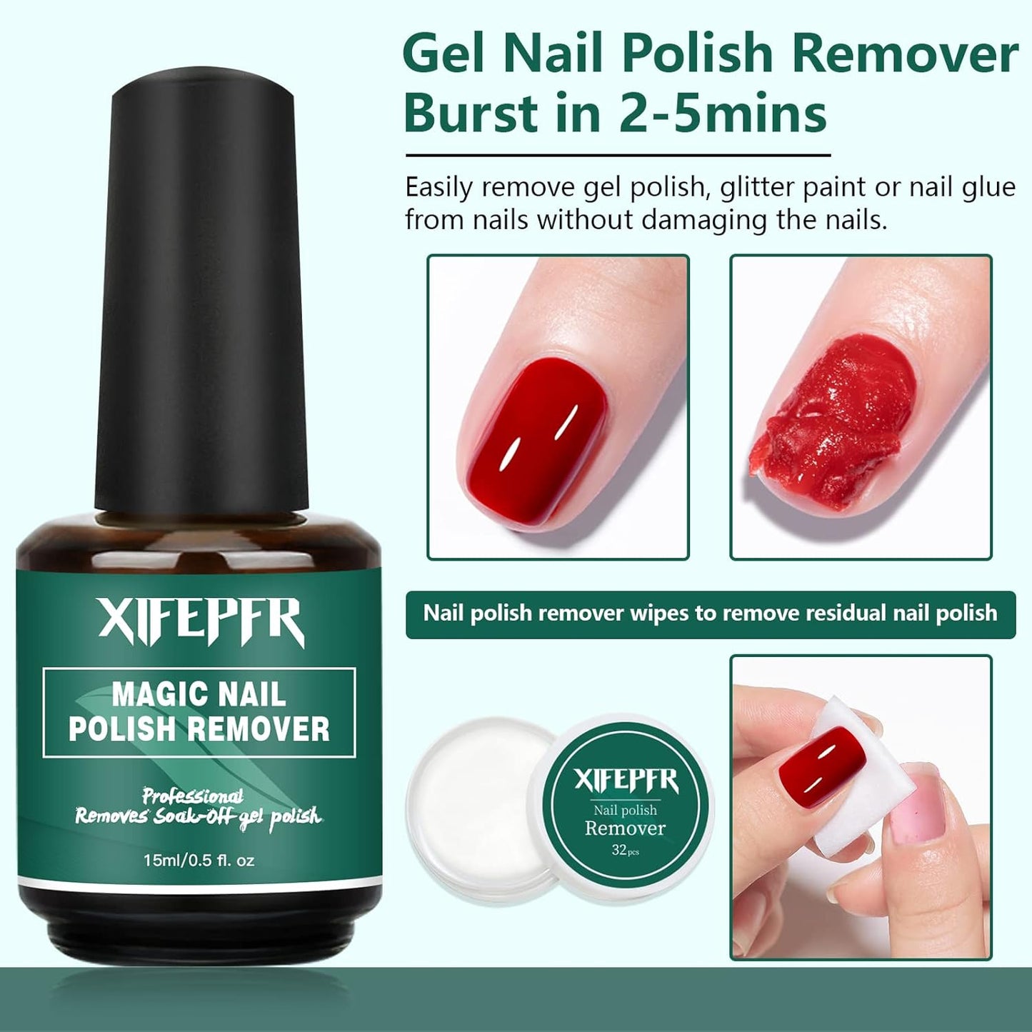 Gel Nail Polish Remover Kit - 2 Pack Gel Polish Remover with Latex Tape Peel Off Liquid & Manicure Tools, 2-5 Minutes Professional Quick Remove Polish, No Soaking or Wrapping, Perfect Gifts