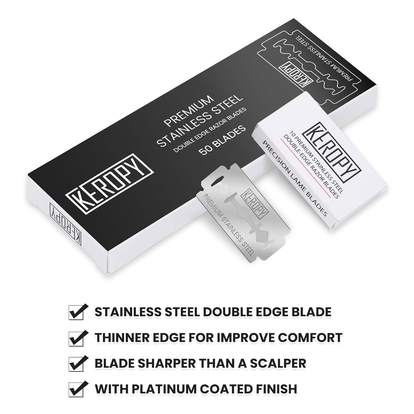 Double Edge Safety Razor Blades-50 Count Premium Razor Blades, Surgical Stainless Steel with Chromium Coating&3X Sharper Edges, Zero Irritation, Fits Most of Safety Razors, Sensitive Skin Safe