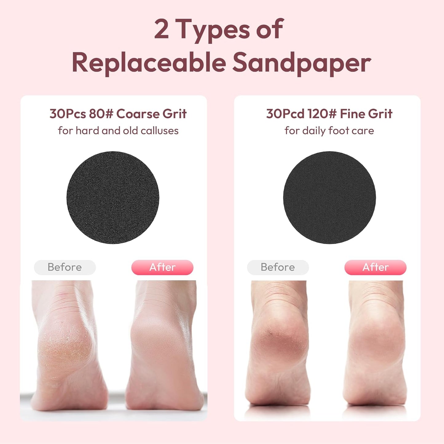 Electric Foot Callus Remover, 2 in 1 Rechargeable Electric Callus Remover for Feet, Pedicure Tools with 70pcs Sandpapers, Professional Foot Scrubber File for Dead Skin - Pink