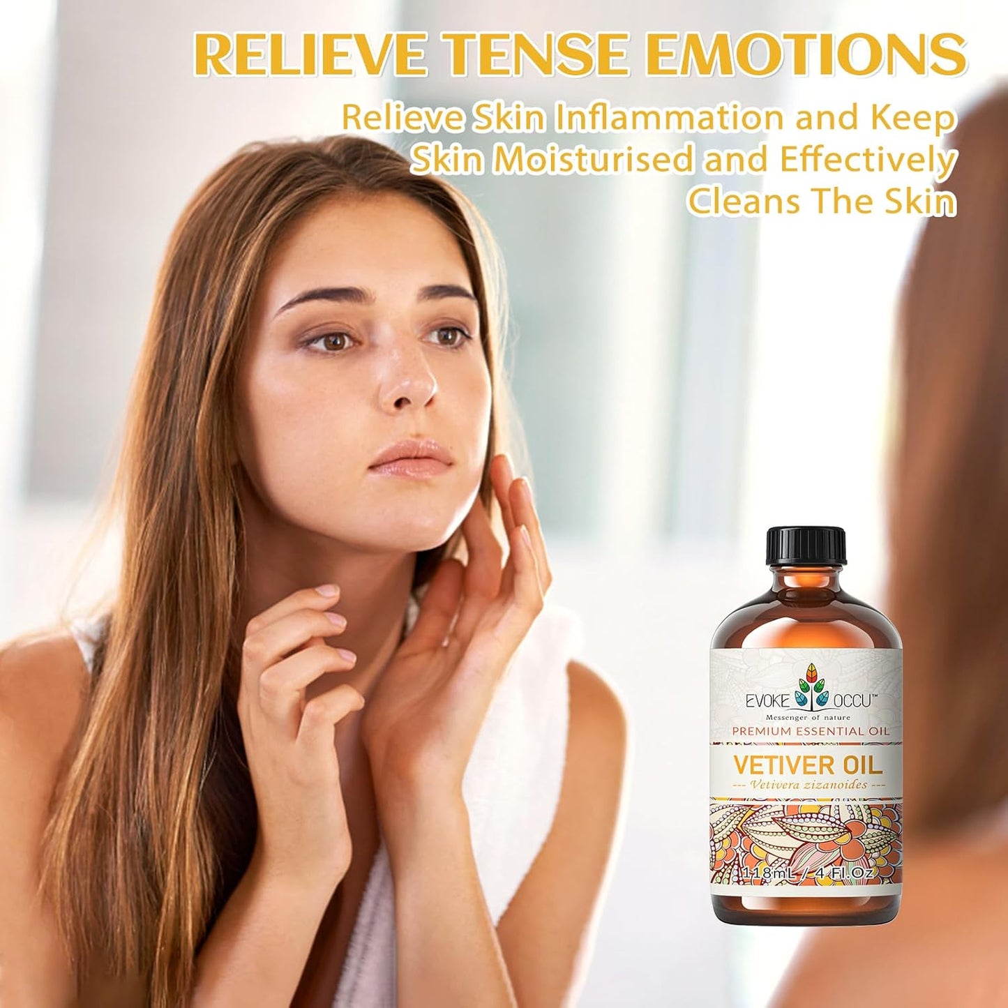 EVOKE OCCU Pure & Natural Vetiver Essential Oil for Skin, DIY, Candle and Soap Making - 4 Fl Oz