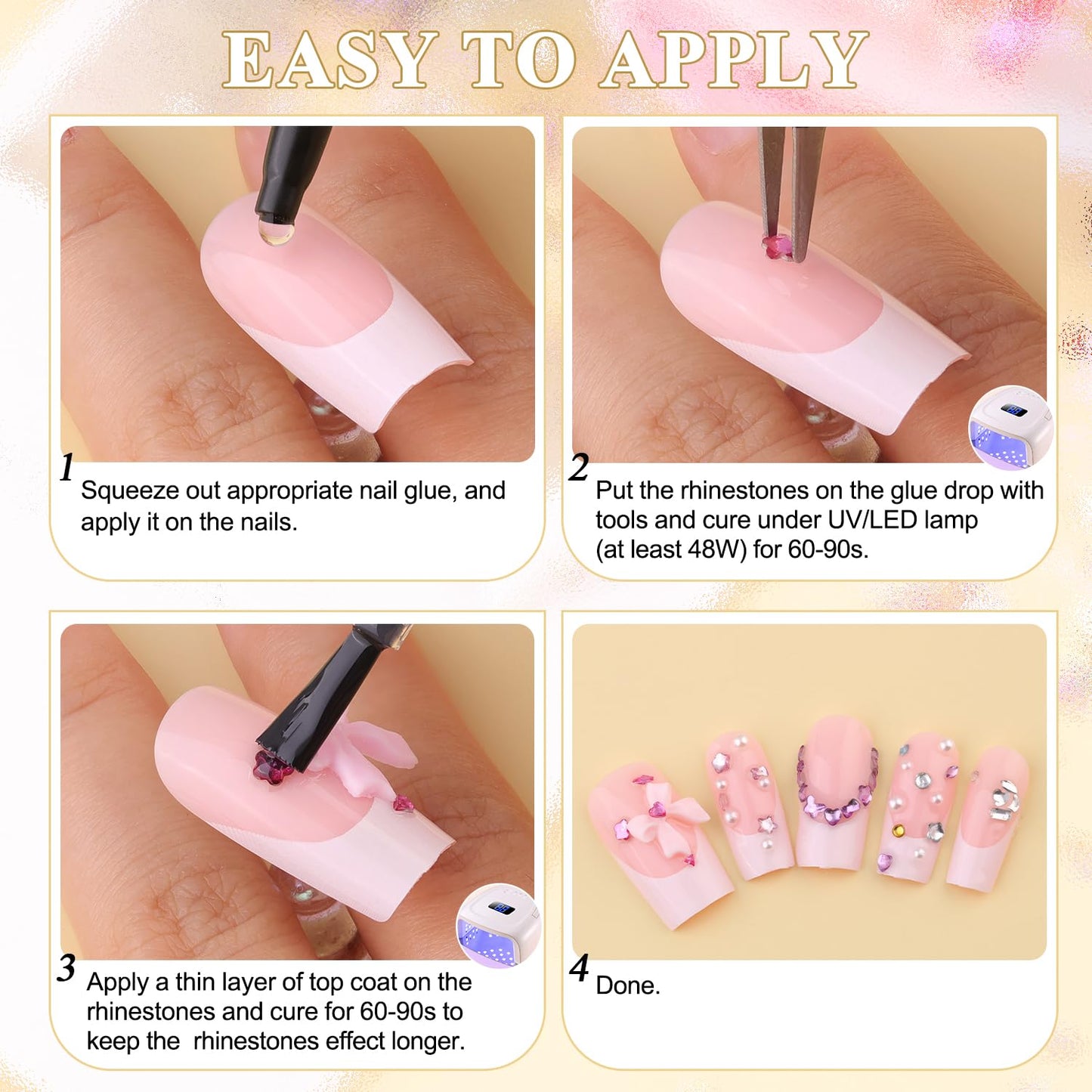 1.2-3 MM 4700 PCS Muliti Shape Colorful Rhinestones for Nail Art, 3D Resin Flatback Bedazzling Gems Mini Flower Bow Heart Star Butterfly, Gems Kit with Tweezers, Pickup Pencil and 15ML Nail Glue