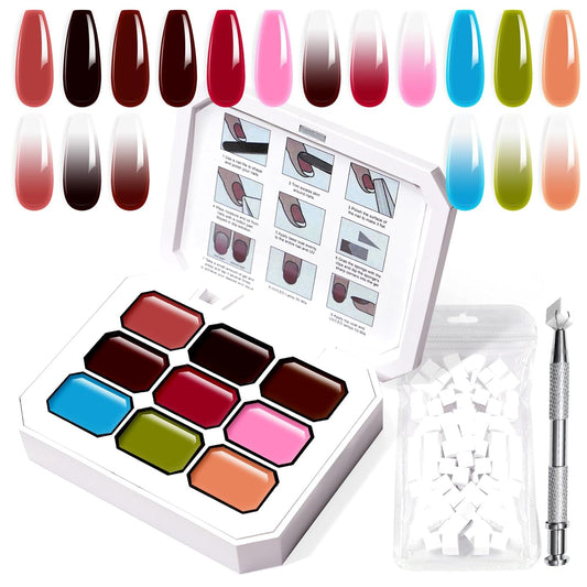 Gradient Painting Gel Set, 9 Colors Ombre Gel Nail Polish Red Brown Light Blue Pink Sponging for Pigment Pat Aura Nails French Manicure Soak Off UV Canyon Bloom