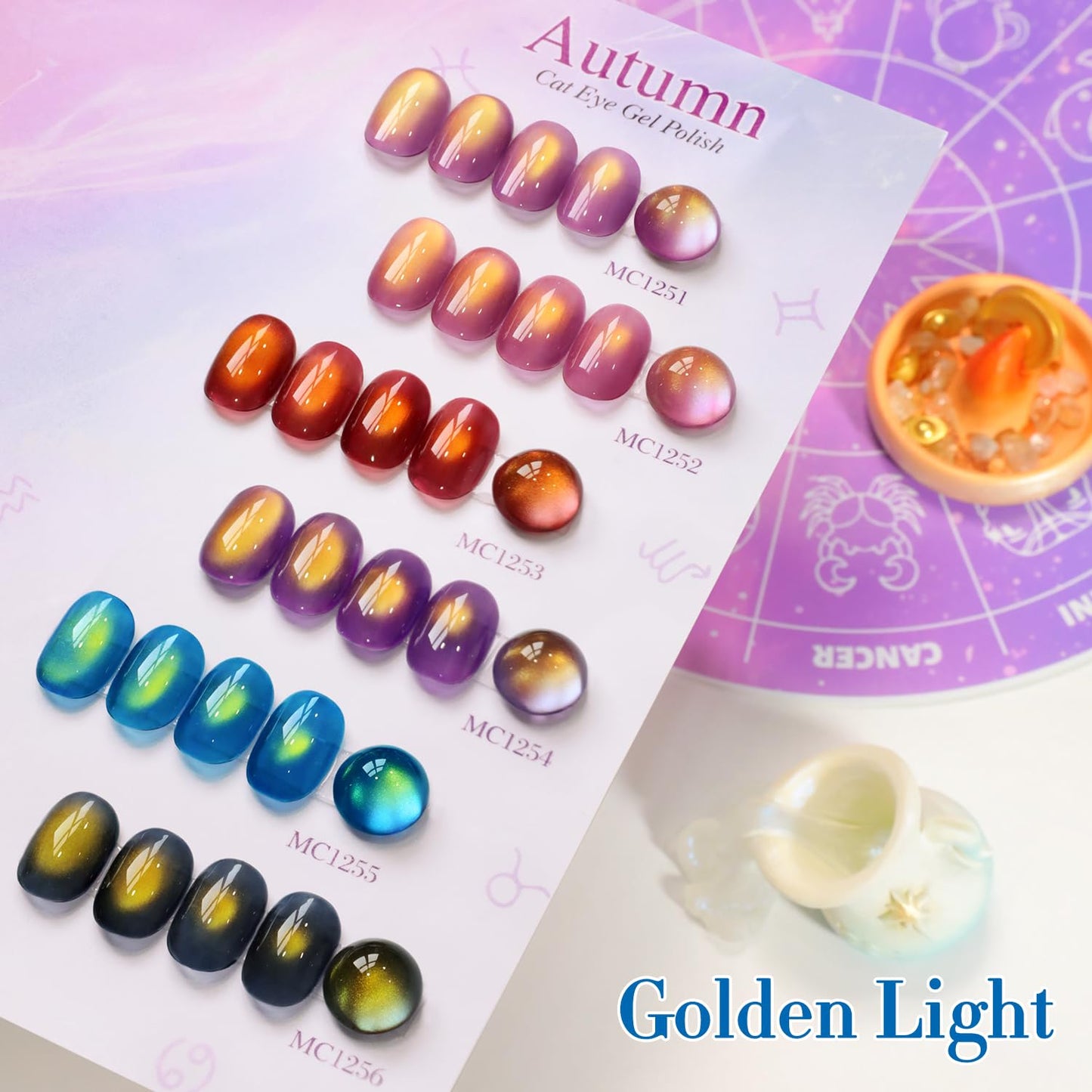 Double Rhythm Cat Eye Gel Nail Polish Set of 6 Same Color Same Bottle 0.5 Oz Shimmer Glitter with Magnet Holographic Reflective Magnetic UV Nail Polish Kit at Home (Golden Autumn Brown-T6-57)