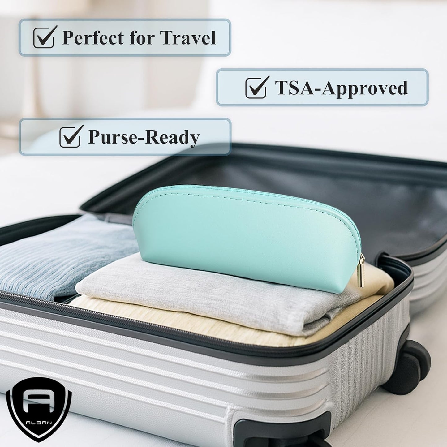 Alban Czech Glass Nail File Set with Manicure Stick & Vegan Leather Cosmetic Case (Royal Blue & Purple Nail Files, Light Blue Manicure Stick & Cosmetic Case)