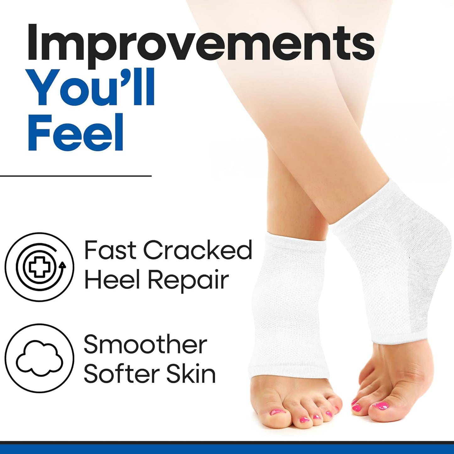 Moisturizing Socks for Mens Cracked Heels - Moisturizer Heel Sleeves to Smooth & Soften Rough Cracked Heels & Dry Feet. Large Aloe Moisturizing Heel Socks (White - 3 Pairs, Fits Most)