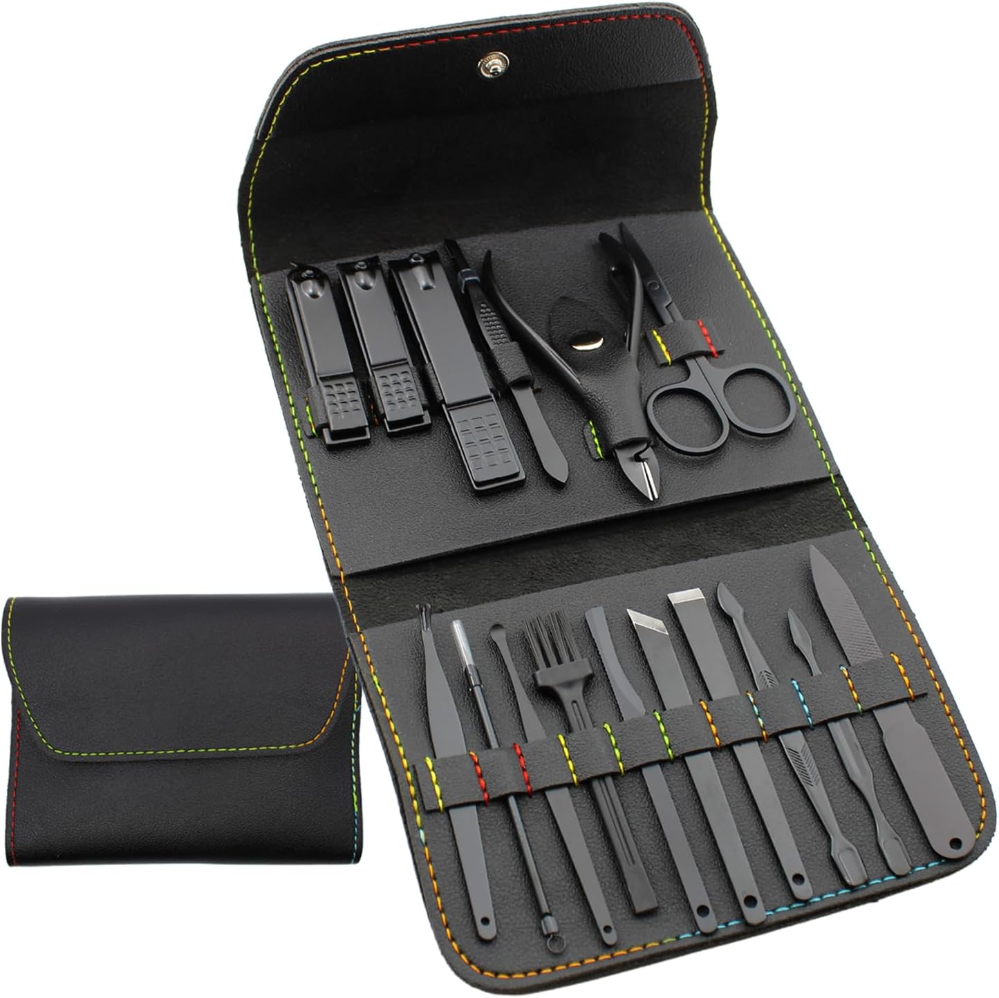 Earth & I 16 pc + Leatherette Case Nail Manicure Kit, Nail Trimmers, Toe Clippers, Toenail Nails Cutter, Mens Care, Mens Travel Toiletries, Manicure and Pedicure Kit for Women & Man
