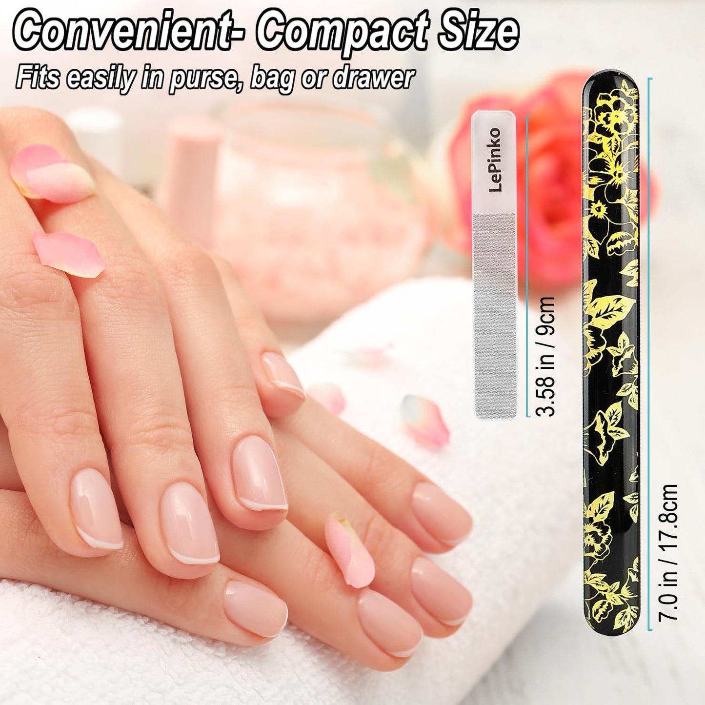 Diamond Nail File with Crystal Nail Shiner Set, Stainless Steel Nail File with Nano Glass Buffer, Metal Sapphire File with Nail Polisher, Professional Manicure Pedicure Kit for Salon Home and Travel