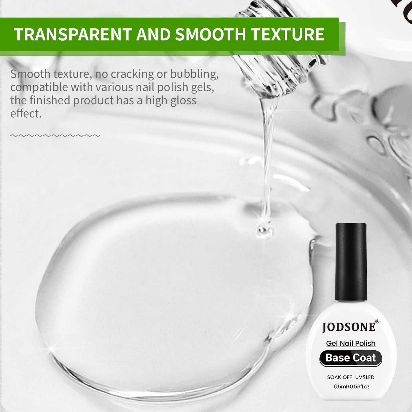 JODSONE 2Pcs 16.5ml Top Coat Base Coat Gel Polish Set No Wipe Clear Long Lasting Need U V Lamp Cured at Home DIY Nail Salon Girl Gift