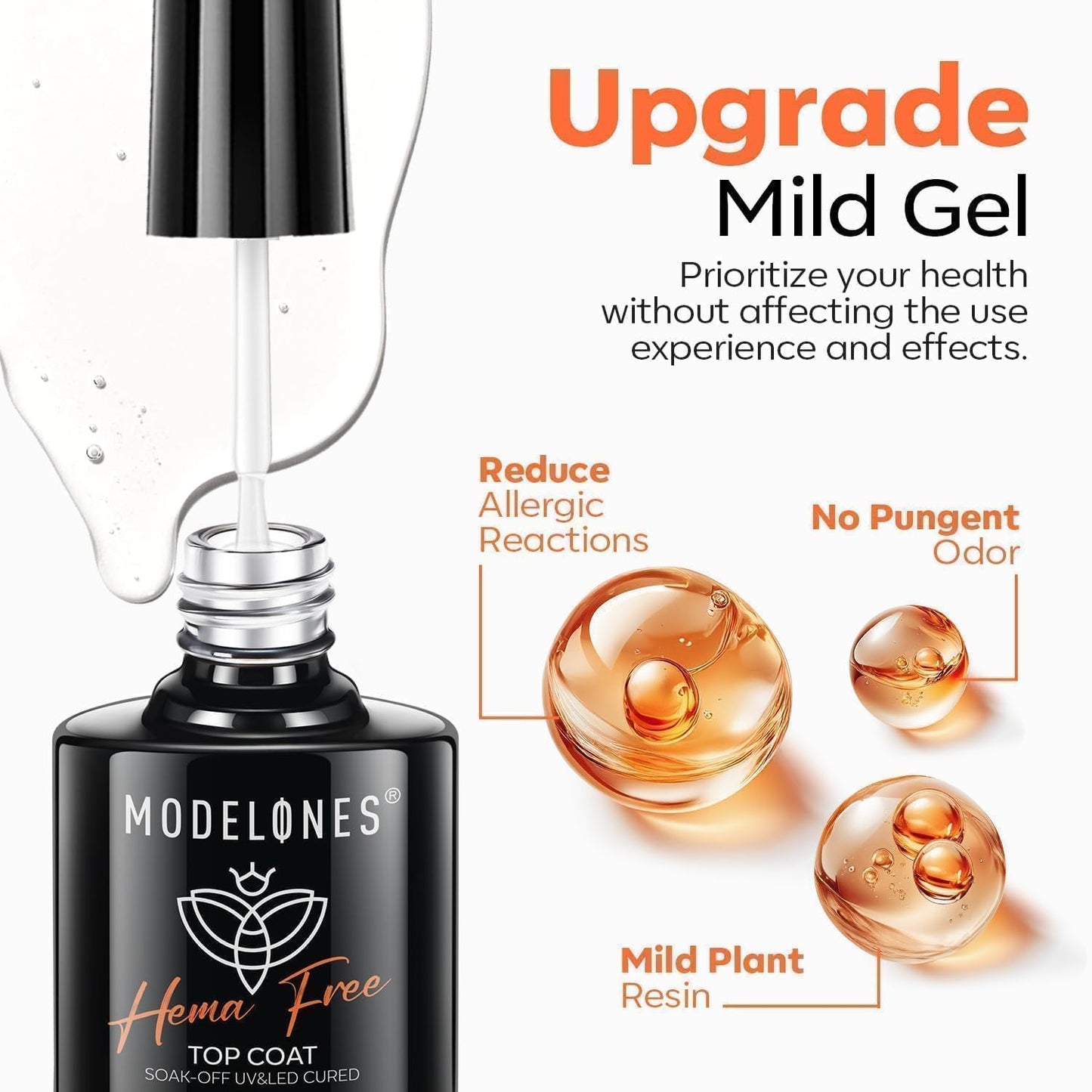 modelones No Wipe Gel Top Coat and Base Coat Set, 2 Pcs Clear Glossy Hema Free Base Top Coat Gel Nail Polish Long Lasting for Fall Nail Polish, Acrylic Nails Soak Off Nail Lamp Nail Art Home Salon