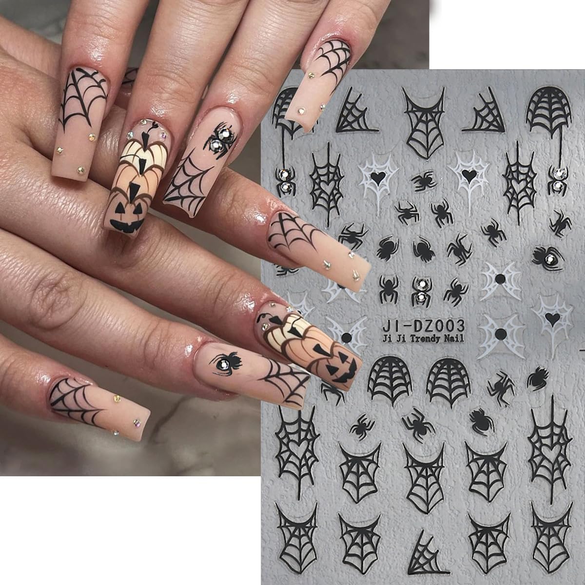 Halloween Nail Stickers Bat Nail Art Stickers Spider Web Nail Decals Gold Star Spider with Rhinestone Design Ghost Nail Sticker for Nail Art Decor Manicure Accessories for Women 6Sheets