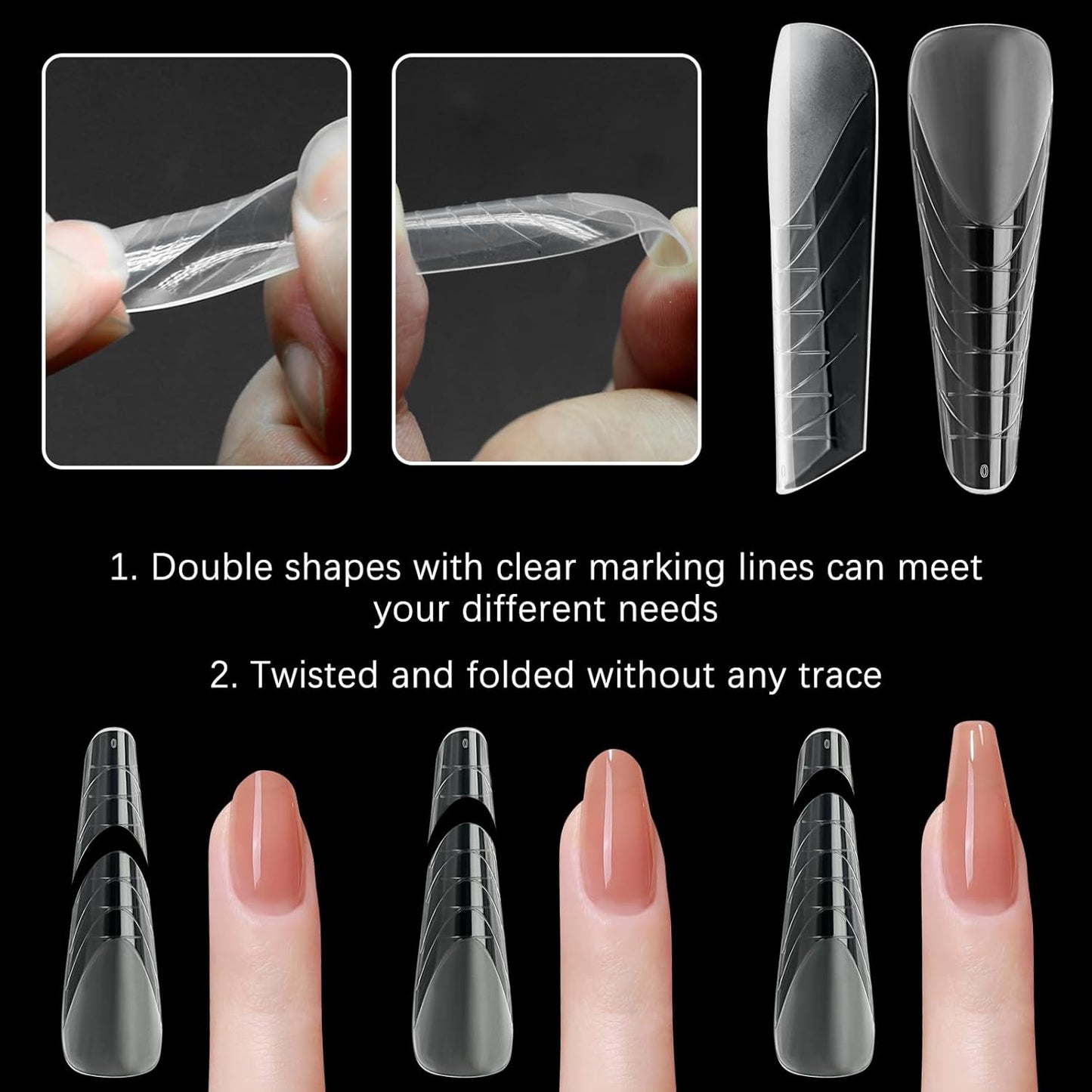 120 Pcs Dual Nail Forms 12 Sizes Half Matte Extension Poly Nail Gel Full Cover Nail Molds With Scale Builder Coffin Nail for Gel Manicure Nail Art Design Salon DIY at Home