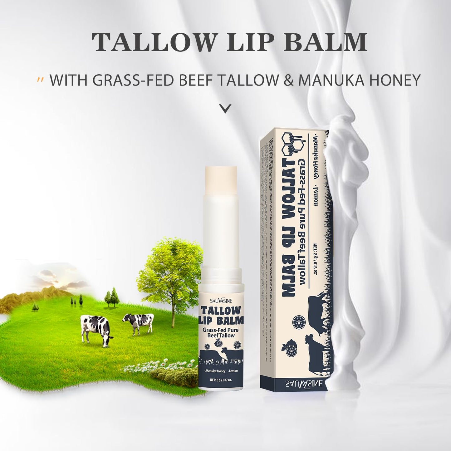 2PCS Tallow Lip Balm With Grass-Fed Beef Tallow & Manuka Honey Long-Lasting Moisturizing Lip For Cracked and Dull Lip, Natural Balm 5g/0.17oz