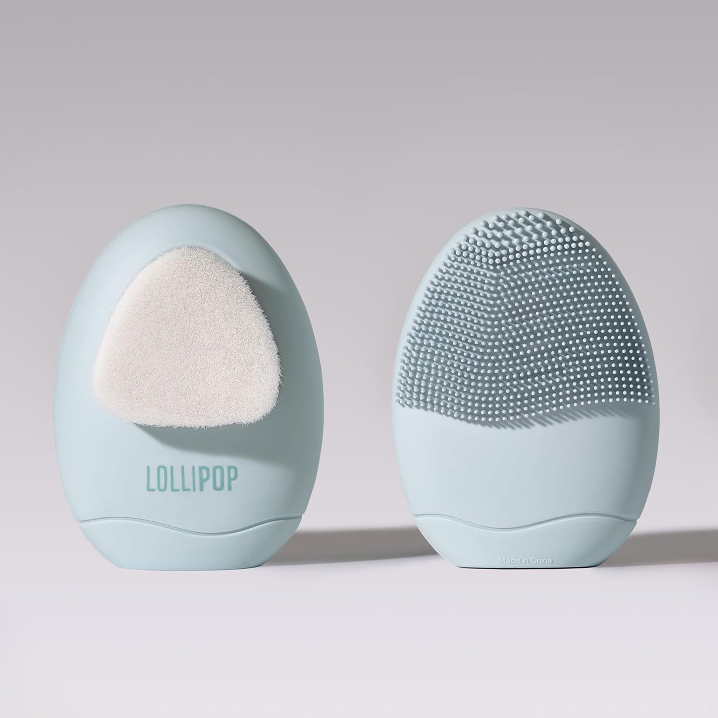 LOLLIPOP Dual-Sided Facial Cleansing Brush | Palm Size Silicone Face Exfoliator and Soft Fiber Cleanser | Manual Face Scrubber for Pores, Makeup Removal, Blackhead and Skincare Routine, Oceanic