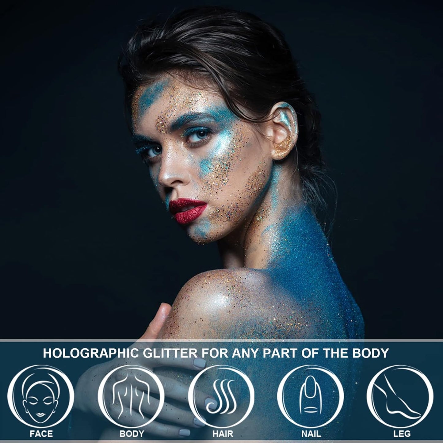 Holographic Face Glitter Gel Body Shimmer Makeup for for Hair, Face, Clavicle, Arm, Nail, Eyeshadow, Long Lasting Waterproof Mermaid Sequins Party Glitter for Rave Festival, 1.35oz (Peach #1)