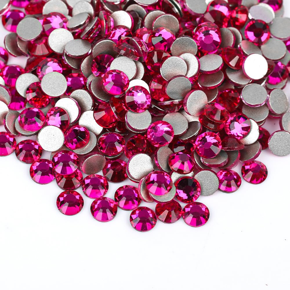 Flatback Glass Rhinestones,Bedazzler Gems 1440pcs Non Hotfix Crystal Rhinestones for Nail Charms Crafts Clothes Tumblers,Hot Pink,SS16