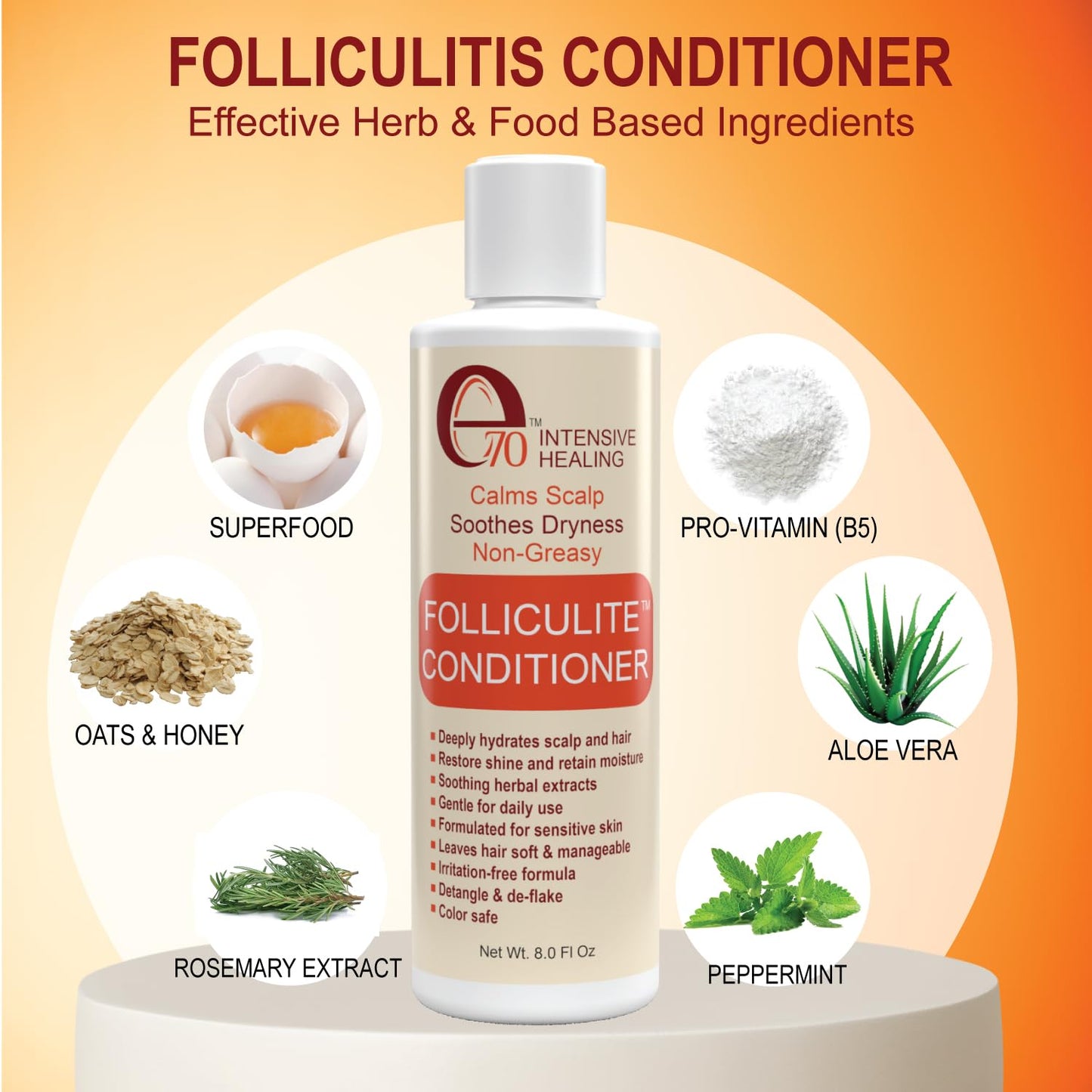 Folliculitis Treatment Conditioner with 3% BHA, Salicylic Acid, Tea Tree Oil & Chamomile Extracts - Anti Itch for women & men with Irritated Flaky Scalp Acne Treatment, Made in USA by e70, 8 fl oz