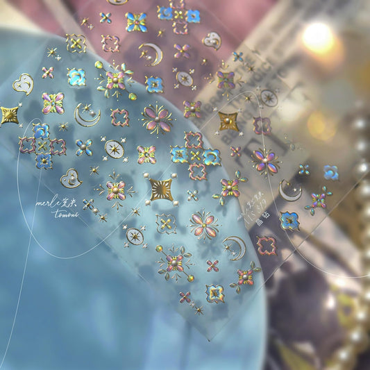 Flower Nail Stickers for Nail Art Flowers Nail Art Stickers Cute Floral Star Crystal Diamond Style 5D Embossed Nail Decals Self-Adhesive Nails Supply Manicure Sliders for Nails Decoration