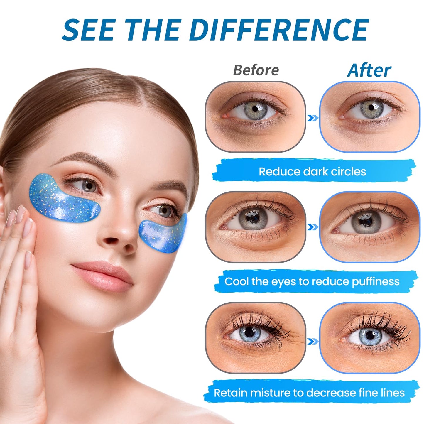 Eye Gel Pads (24 Pairs) - Under Eye Patches for Puffy Eyes, Wrinkles, Dark Circles, Natural Collagen Eye Gels, Under Eye Mask Patches for Face to Soothe Puffiness, Eye Bags