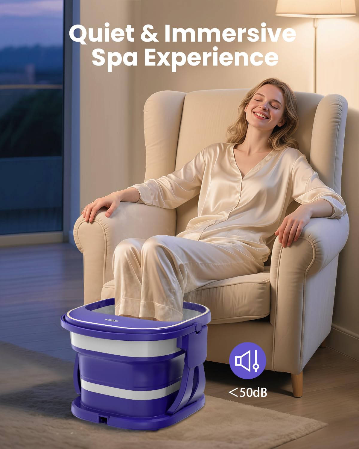 Puboo Electric Foot Bath Massager with Remote, 16 Motorized Massage Balls for Stress Relief, Collapsible Foot Spa Bath Massager with Heat, Pedicure Spa Tub with Temp Control, Purple