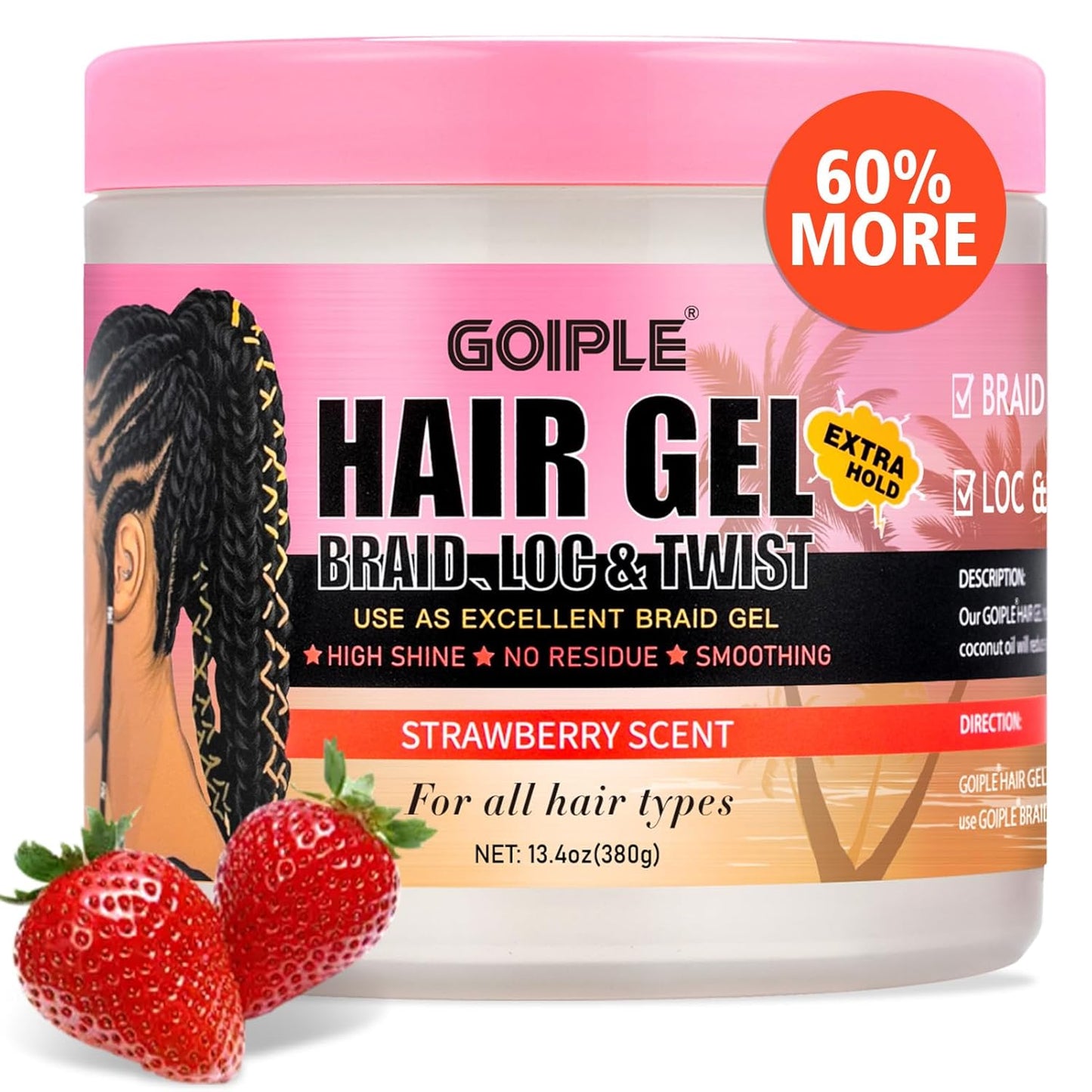 13.4oz Braiding for Twist, Locs, Braids, No Flake Extra Hold High Shine Braid Gel & Edge Control, Loc Gel Long Lasting for Locks, Cornrows Smooths & Tames Frizz Braiding Wax for All Hair Braid Types