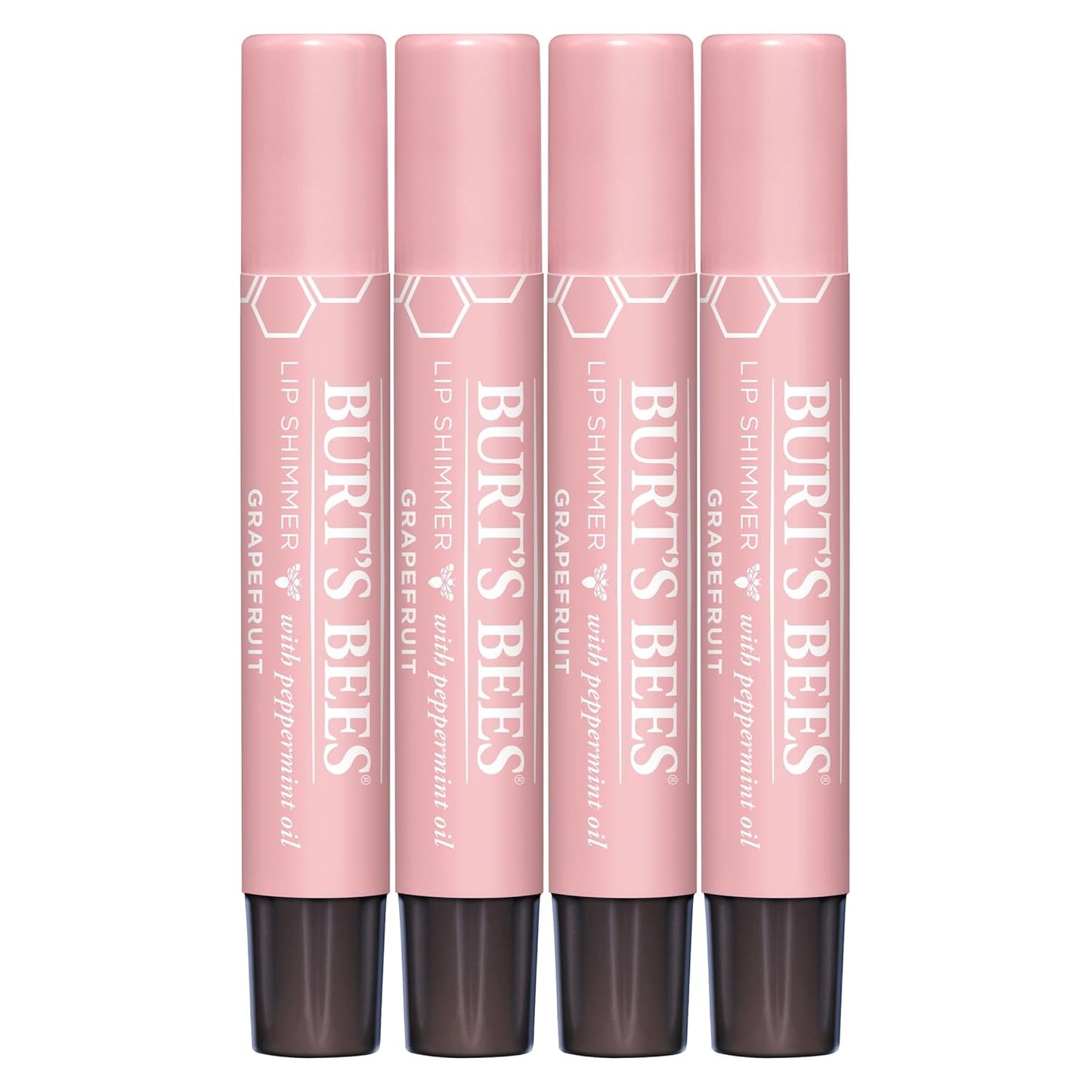 Burt's Bees Shimmer Lip Tint Set, Tinted Lip Balm Stick, Moisturizing for All Day Hydration with Natural Origin Glowy Pigmented Finish & Buildable Color, Grapefruit (4-Pack)