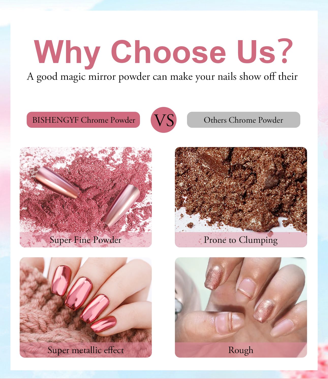 Chrome Nail Powder Kit - Black White Colors Gel Polish Mirror Metallic Effect Holographic Aurora Iridescent Pearlescent Manicure White Pearl Chrome Nail Powder for Nails DIY