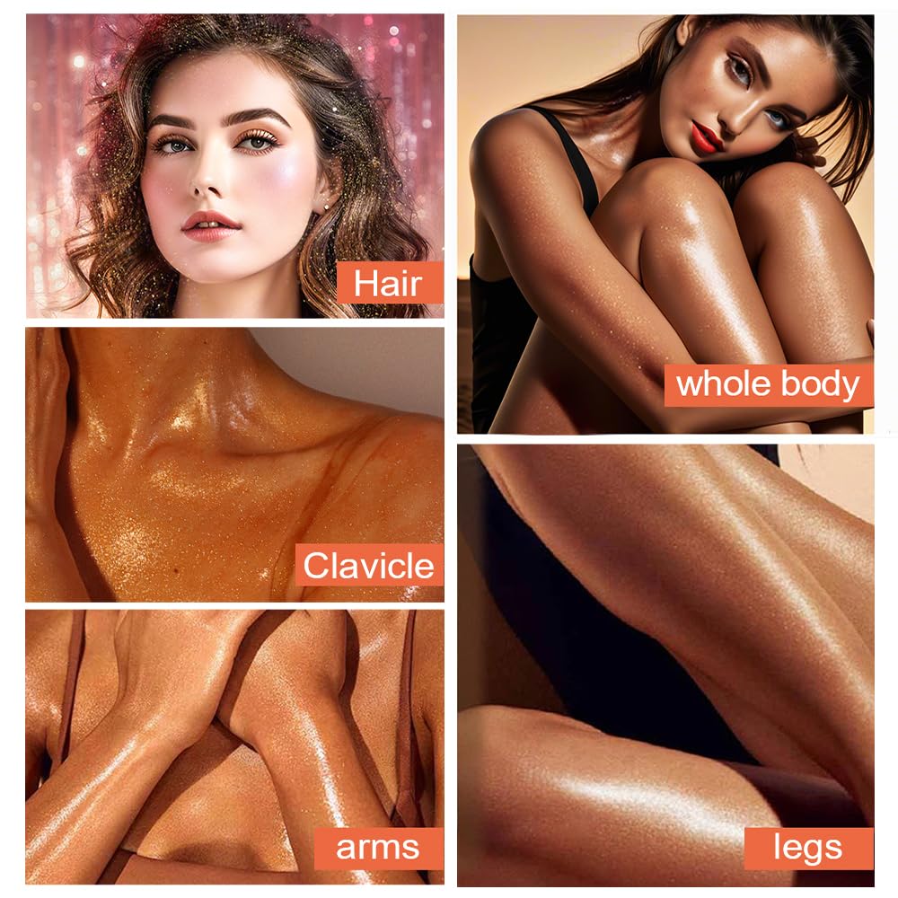 Glitter Body Highlighter Powder Body Shimmer Sparkle Face Brightening Highlighter Powder for Face Eyes Body Glow Makeup With sponge head（04#）