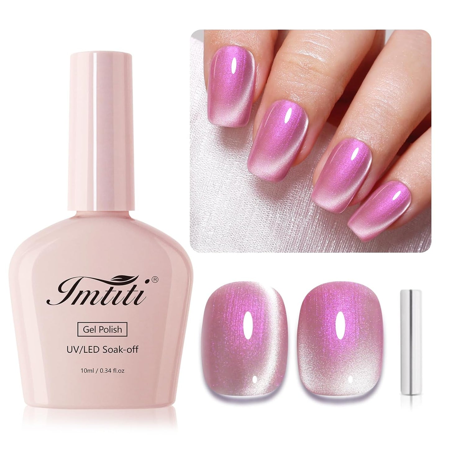 Imtiti Aurora Cat Eye Gel Polish, Pearl Pink Fairy Holographic Glitter Magnetic UV Soak Off Gel Nail Polish (0.34 Fl Oz-993)