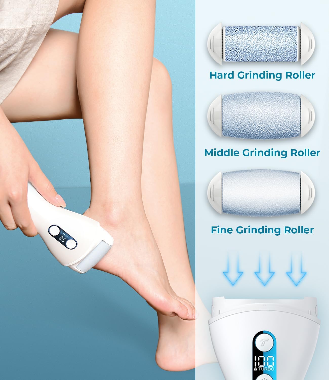 Electric Callus Remover for feet,Rechargeable Foot File Electronic Pedicure Tools Kit for Calloused Removal, Waterproof Electric Foot Scrubber Duty Feet Care for Heels Dead Skin,Blue