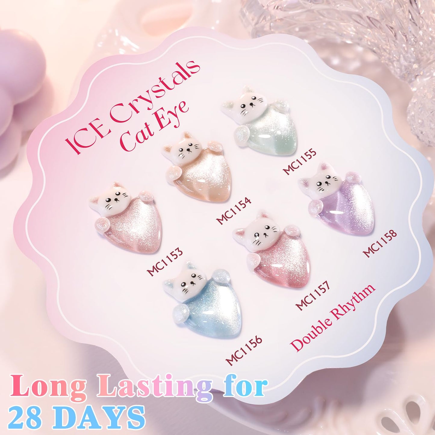 Double Rhythm 6 Colors Cat Eye Gel Polish Set Shimmer Glitter with Magnet Holographic Reflective Magnetic UV Nail Art Kit (6-Kit-47)