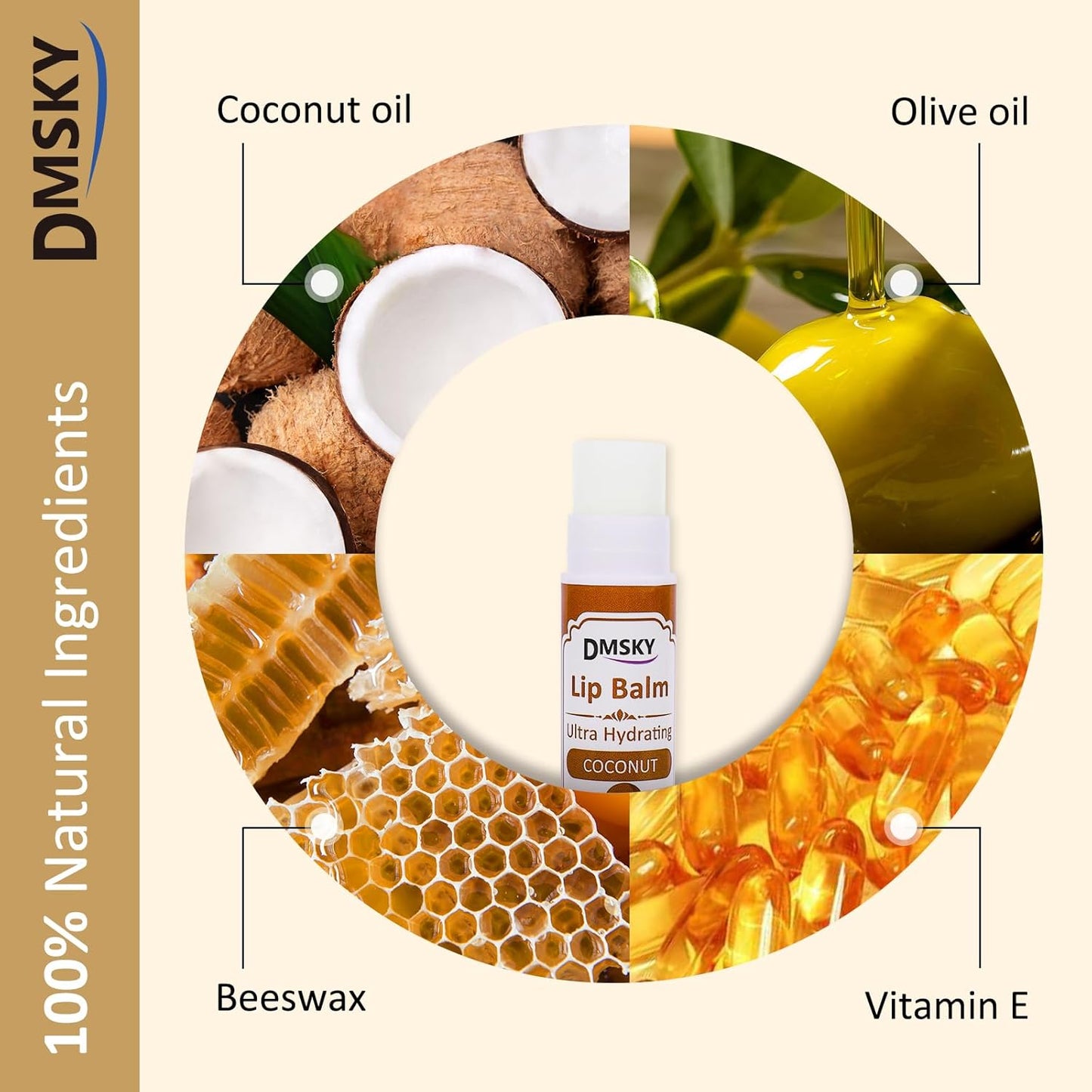 DMSKY 30 Pack Lip Balm, Natural Lip Balm Bulk with Vitamin E and Coconut Oil, Moisturizing Soothing Chapped Lips-15 Flavors