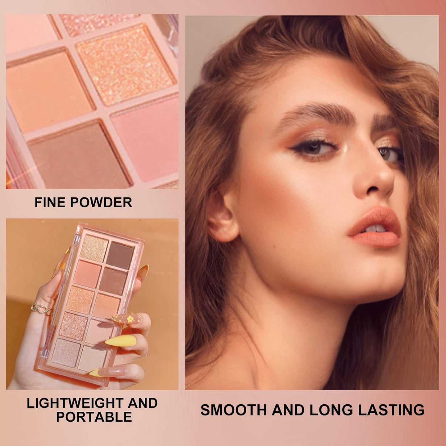 Erinde 10 Colors Eyeshadow Palette Makeup - Matte Shimmer Glitter Eye Shadow, Ultra-Blendable, High Pigmented, Naturing-Looking, Neutral Nude Eyeshadow Pallet with Professional Brush, Peach Color