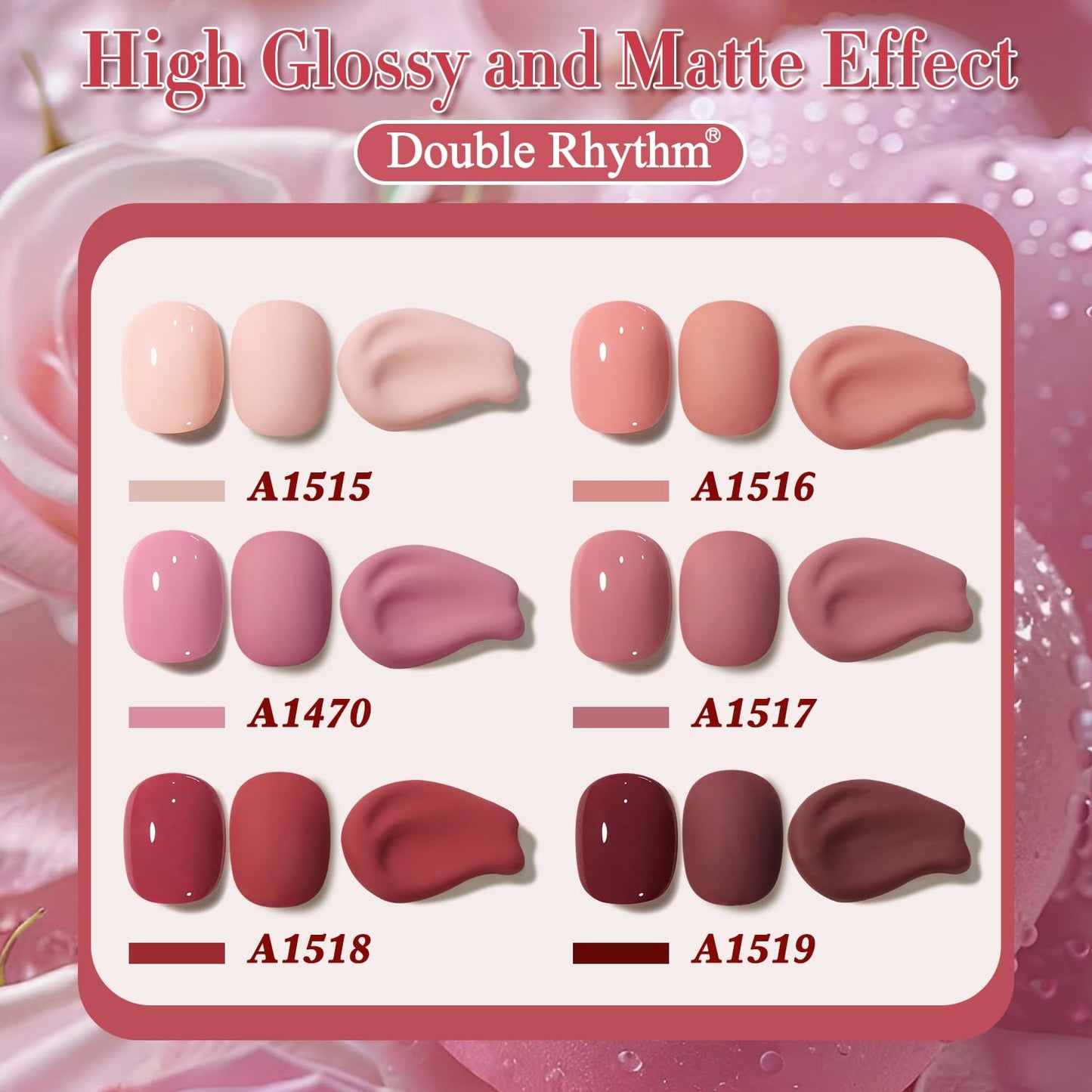 Double Rhythm 6 Pcs 15 ML Gel Polish Set Same Color Same Bottle Soak Off Gel Polish Kit Nail Art Manicure Salon DIY at Home for Women (Burgundy Red Nude Pink Purple Beige-T6-3)