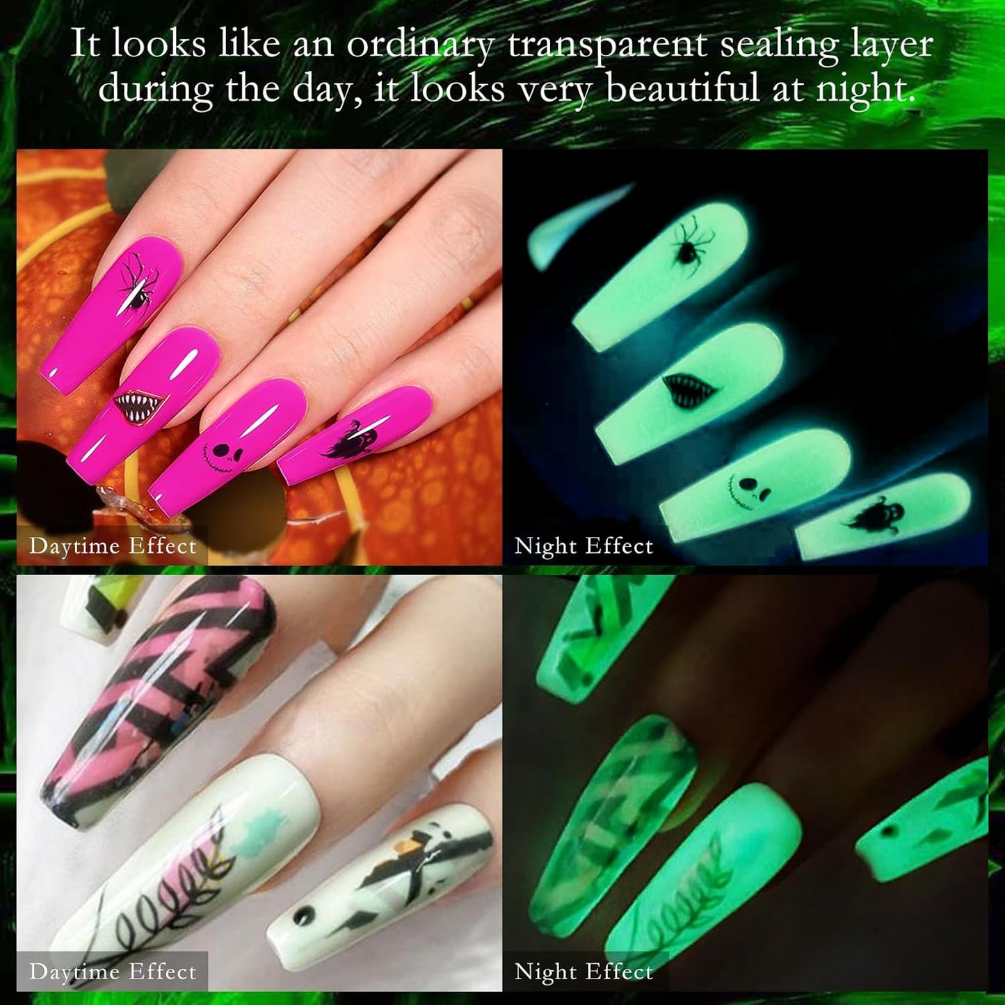 Glow In The Dark Nail Gel Top Coat, Transparent Luminous Universal Top Coat for Any Colors DIY Halloween Nail Art, UV LED Needed Long-lasting Nail Gel(15ml/0.52 fl oz)