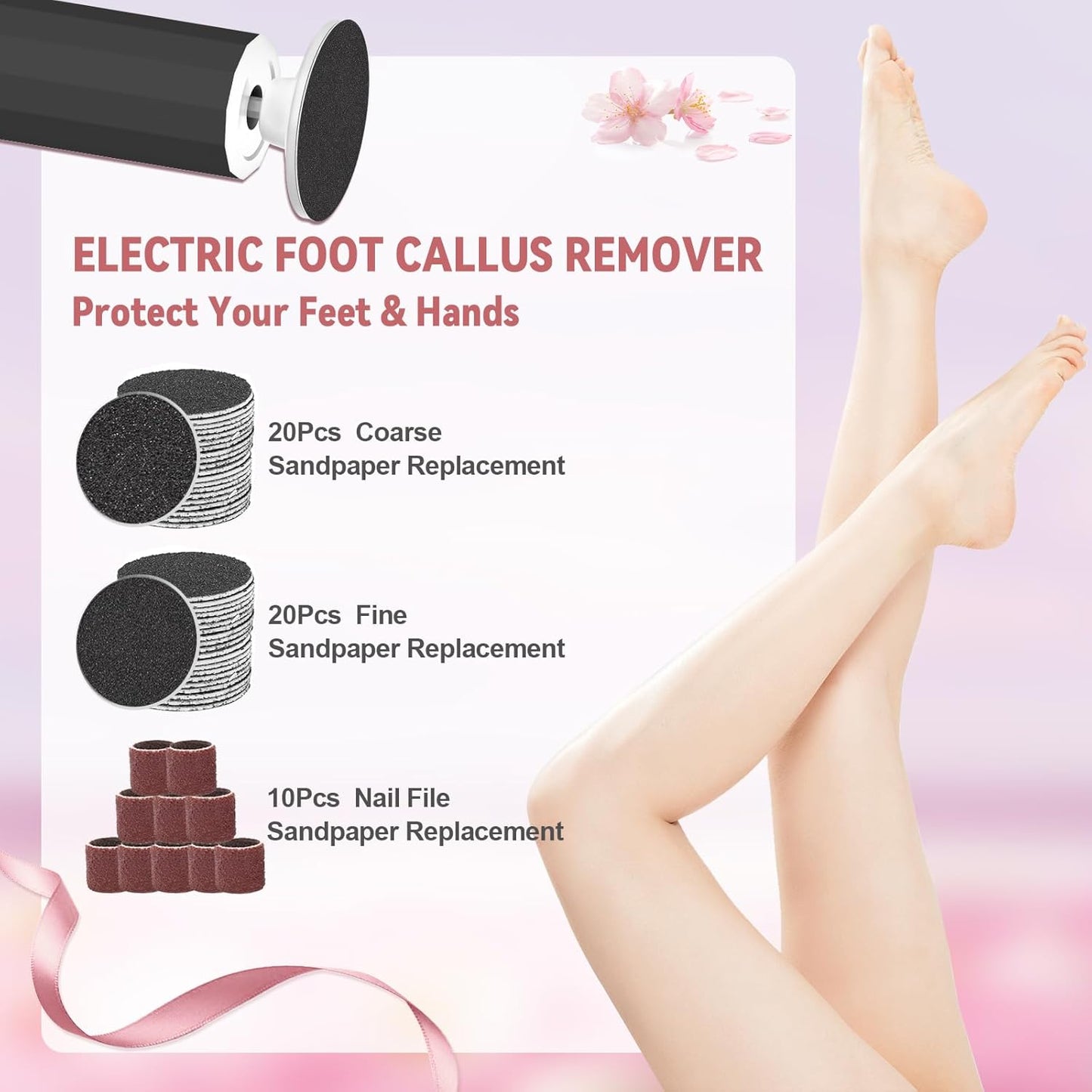Electric Foot Callus Remover, 2-in-1 Electric Foot Filer/Nail Filer, Callus Remover for Feet with 40Pcs+10Pcs Sandpaper Discs, Professional Pedi Feet Care Perfect for Dead Skin Calluses Gift (Black)
