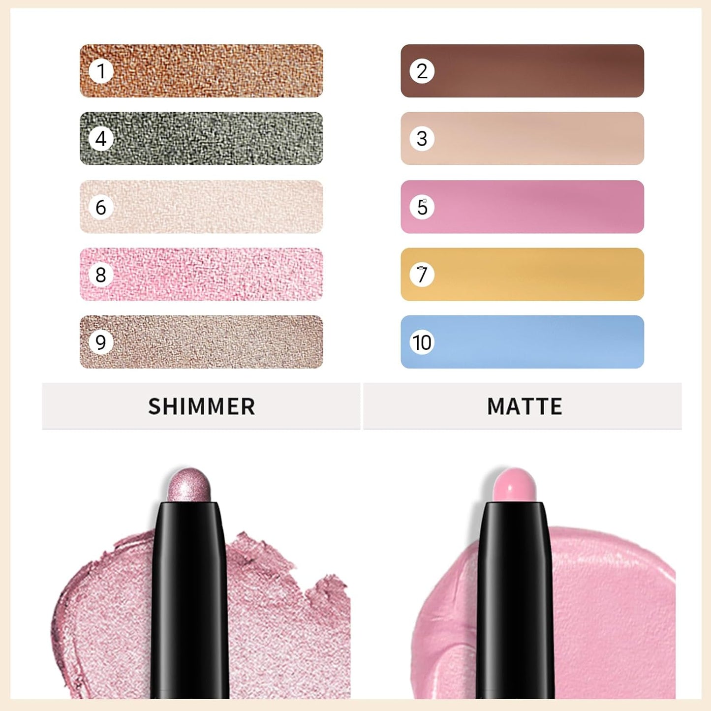 Erinde Waterproof Eyeshadow Stick, Cream Eye Shadow Stick, Long-Lasting, Crease-Proof, Cream to Powder Buildable & Blendable Eye Shadow Pencils Crayon, Vegan & Cruelty-Free, 02 Pecan