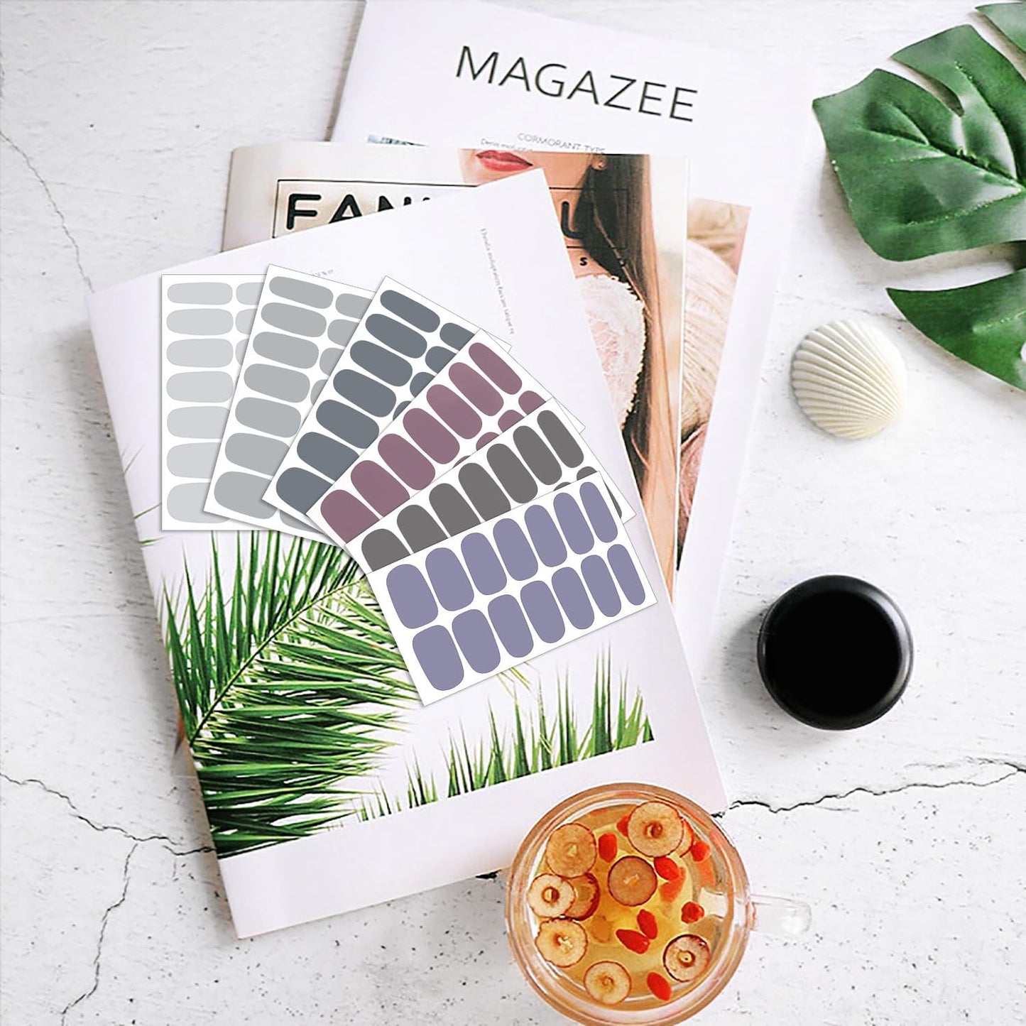 DANNEASY 16 Sheets Nail Wraps for Women Nail Polish Strips Solid Color Self Adhesive Nail Polish Stickers Stick On Nails Nail Art Accessories with 1pc Nail File, Cuticle Stick (Gray)